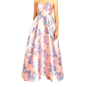 Teeze Me Womens' Floral Print Sweetheart Formal Gown, Pink, Size 1